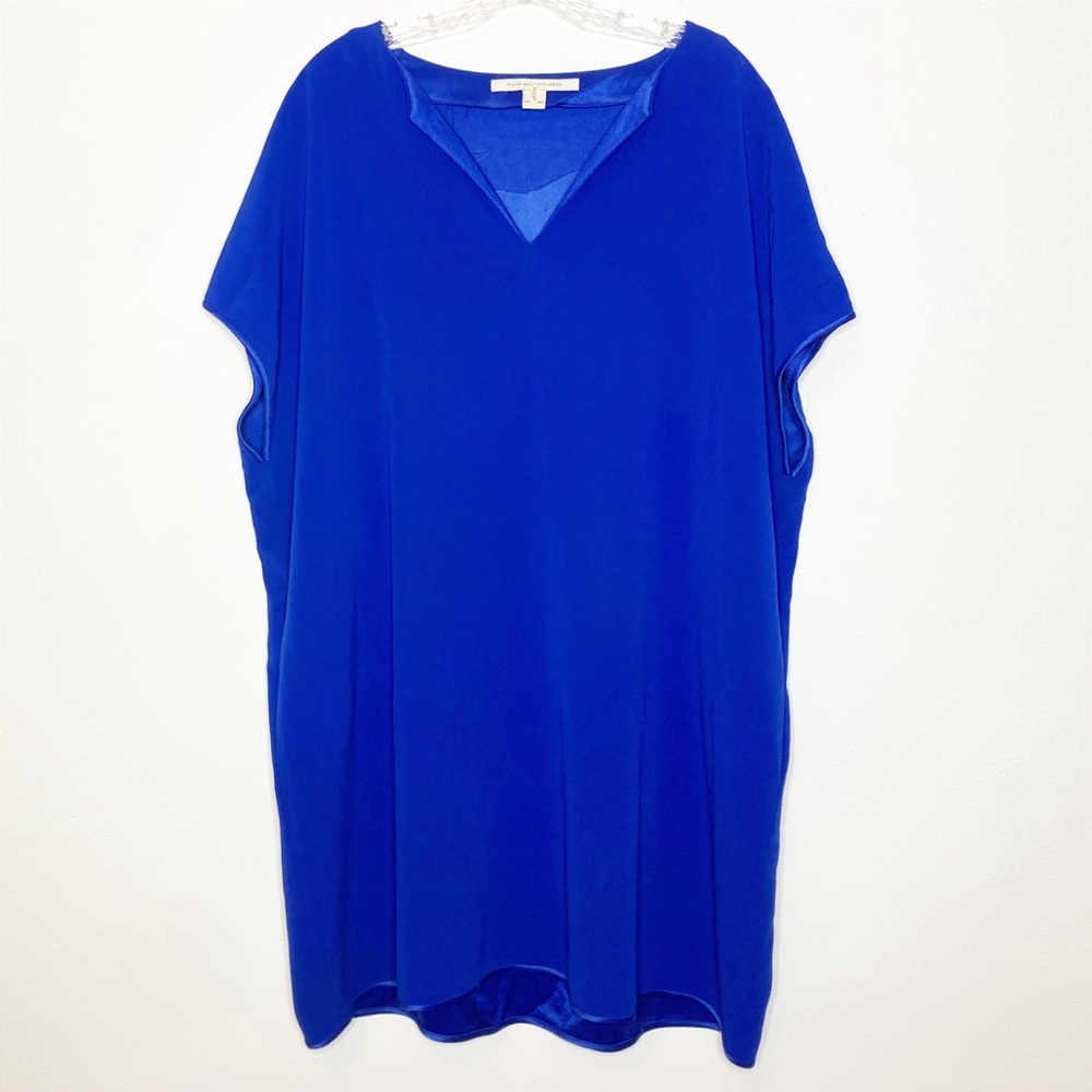 Diane Von Furstenberg Bright Blue Crepe Kora Shift Tunic Dress Pockets Size LG